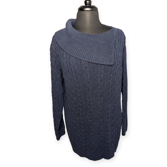 Woods & Gray Navy Blue Cowl Neck Cotton Blend Long Sleeve Sweater Size Small - Picture 1 of 14